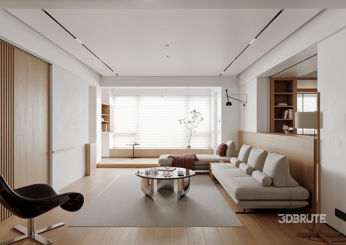Modern living room and dining room office room interior scene Image 5