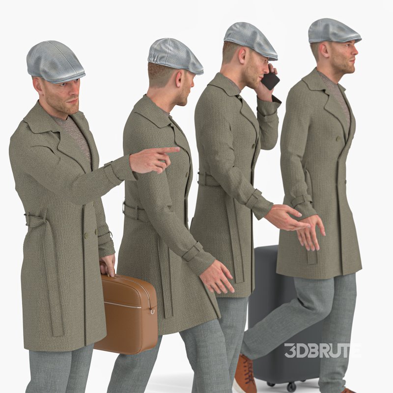 Travel Man in Trip With Coat in 04 Poses Image 5