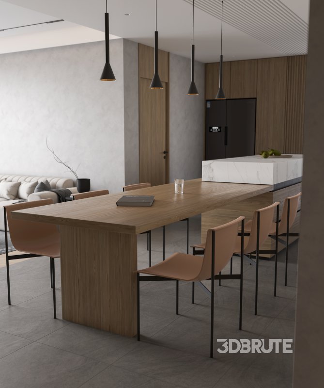 Modern living room and dining room interior scene Image 3