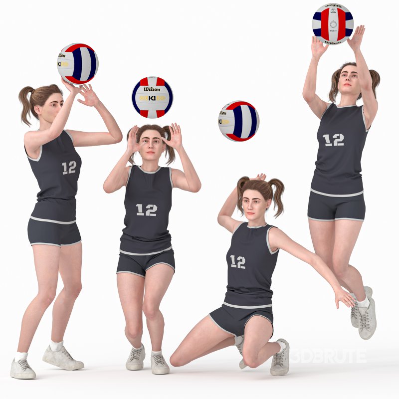 Vollyball Woman in 04 Poses Image 1