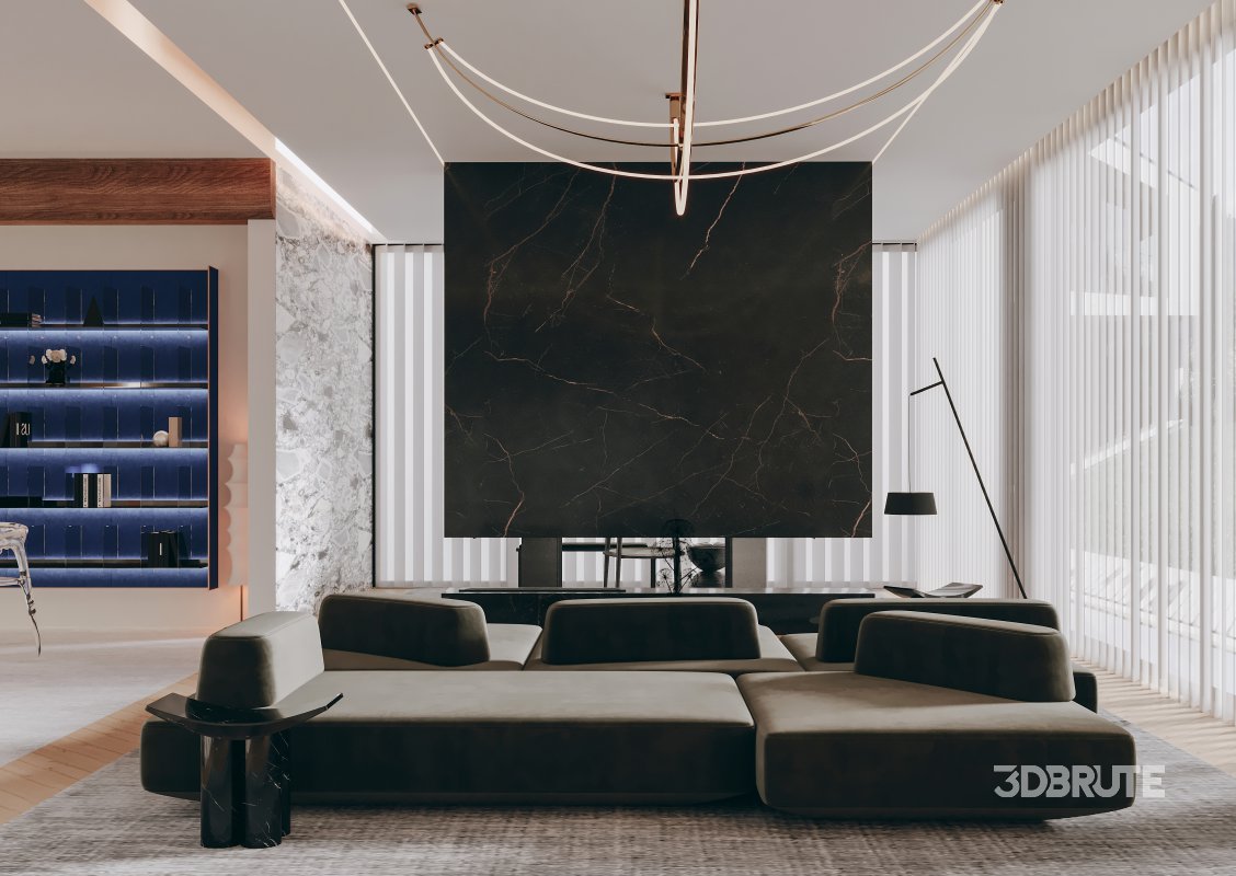 Modern living room and dining room interior scene Image 4