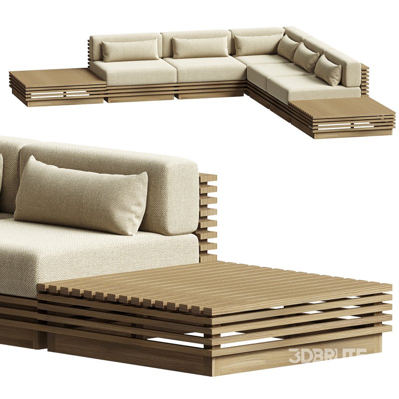 Batten Natural Teak L Shaped Outdoor Sectional Image 2