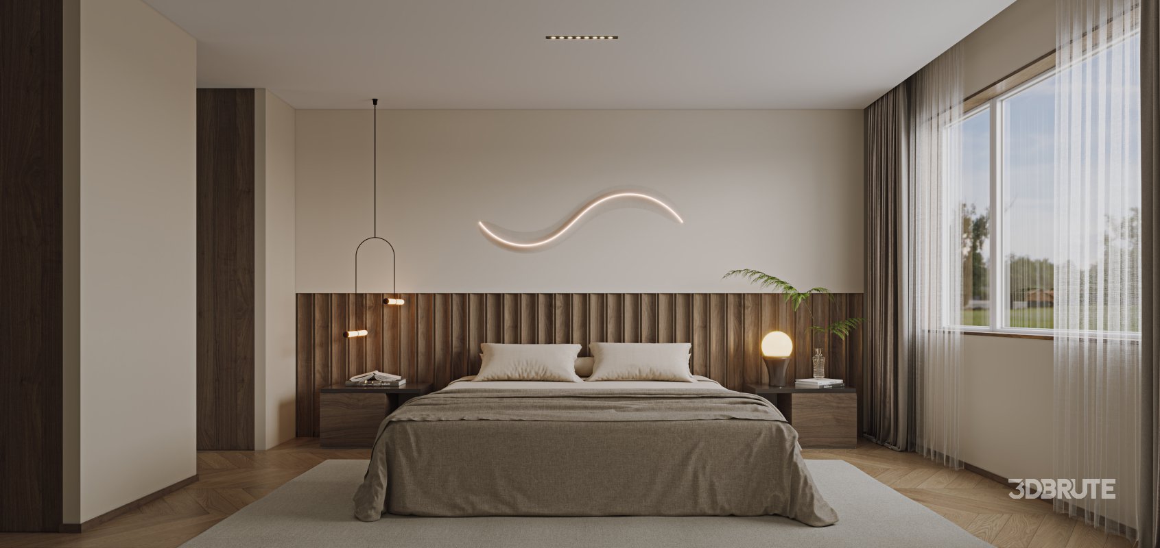 Modern living room and dining room kitchen bedroom interior scene Image 3