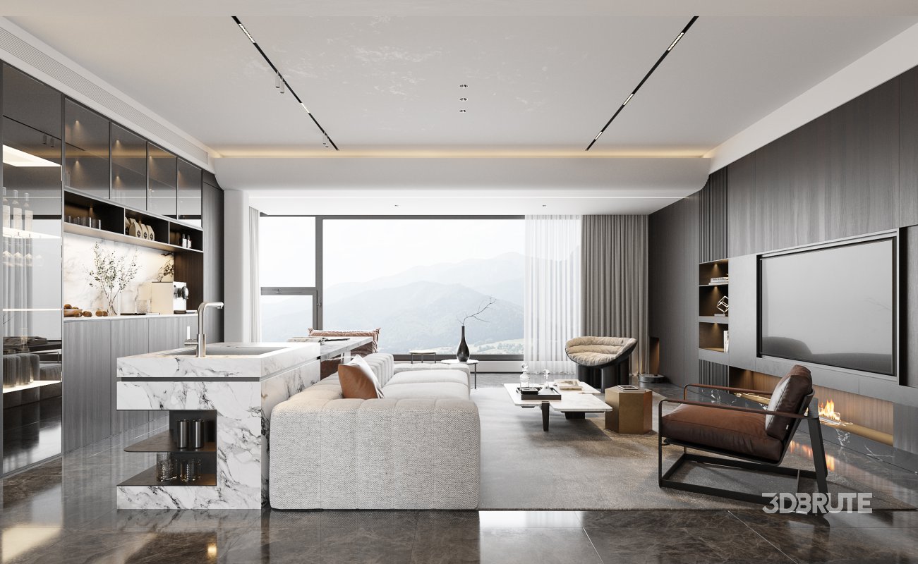 Modern living room and dining room interior scene Image 4