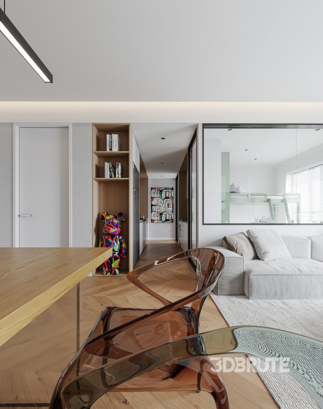 Modern living room and dining room interior scene Image 7