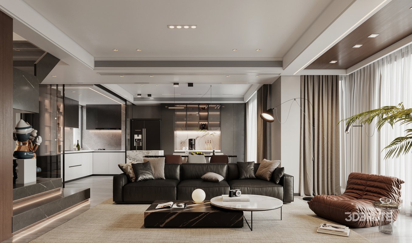 Modern living room and dining room interior scene Image 3