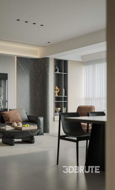 Modern living room and dining room interior scene Image 4