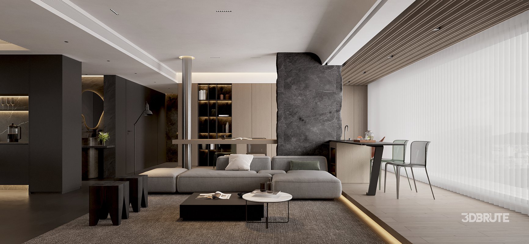 Modern living room and dining room interior scene Image 3