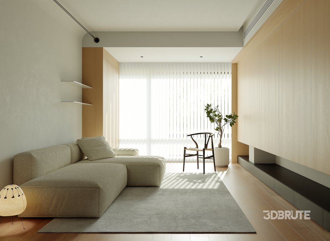 Modern living room and dining room interior scene Image 1