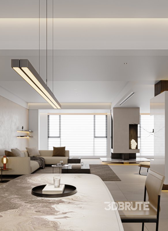 Modern living room and dining room interior scene Image 7