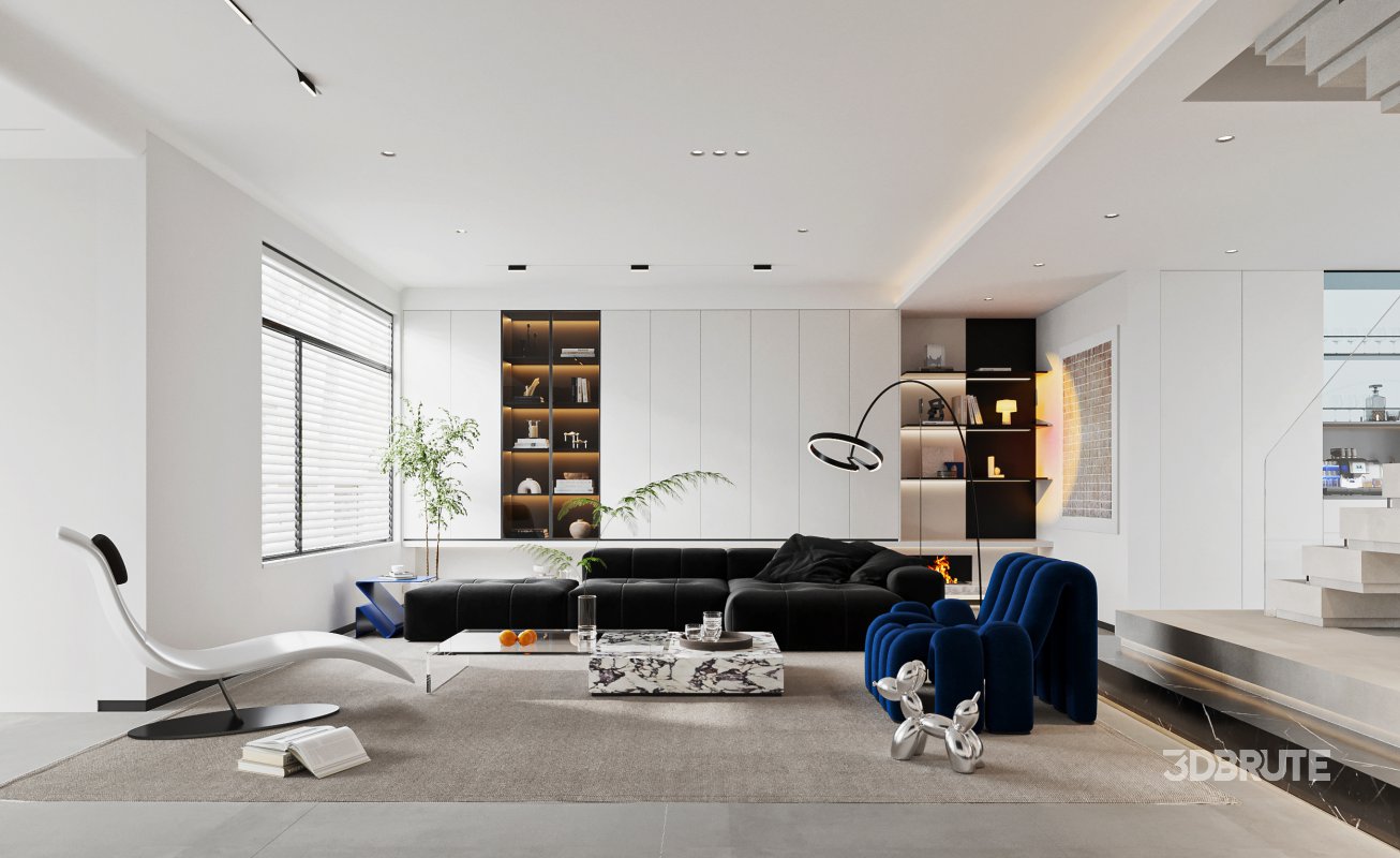 Modern living room and dining room interior scene Image 2