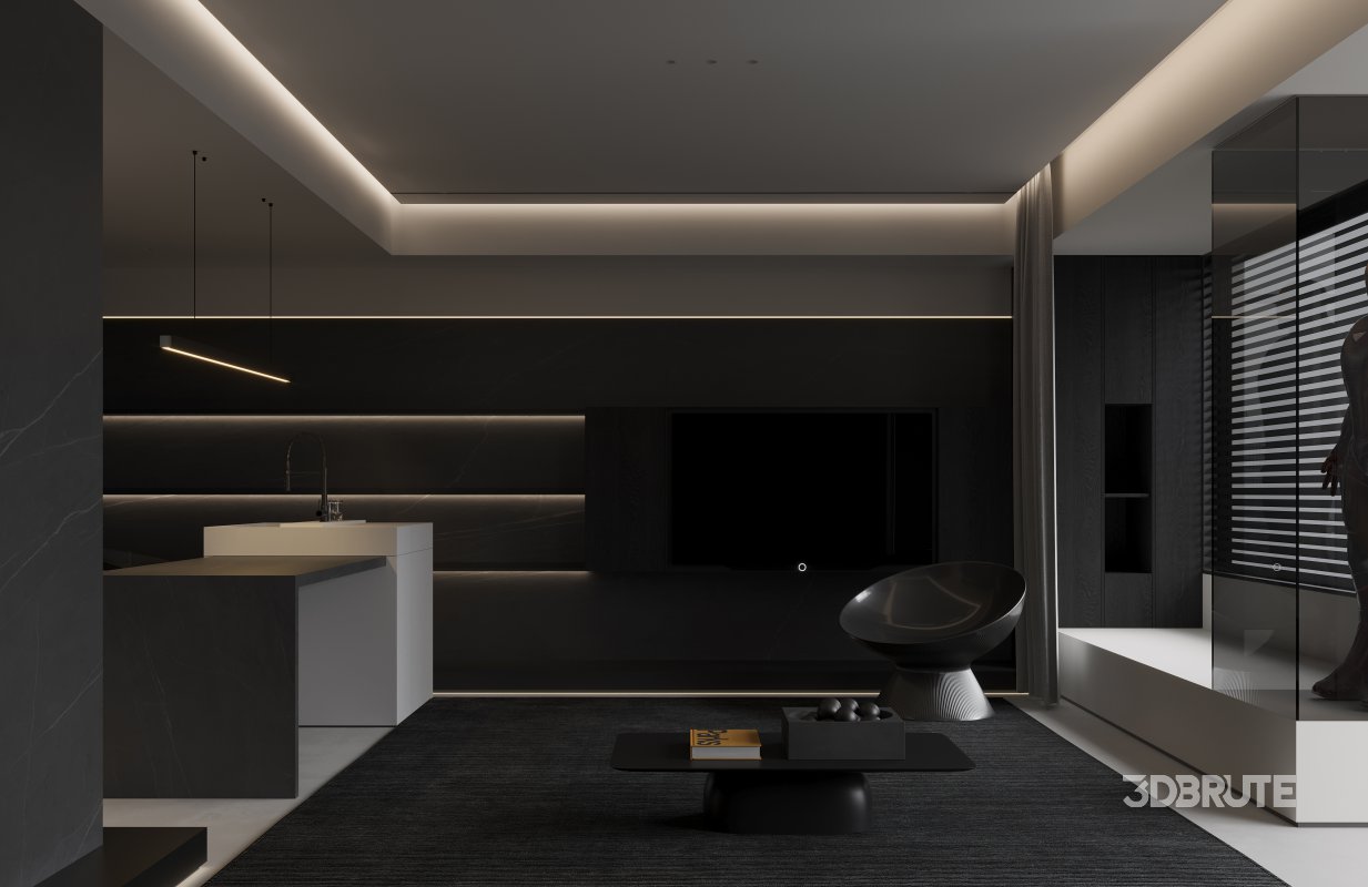 Modern living room and dining room interior scene Image 1