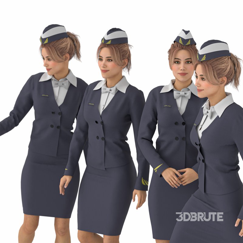 Stewardess Woman in 04 Poses Image 1