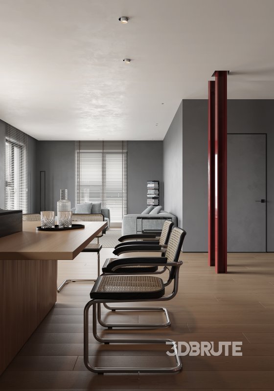 Modern living room and dining room interior scene Image 5