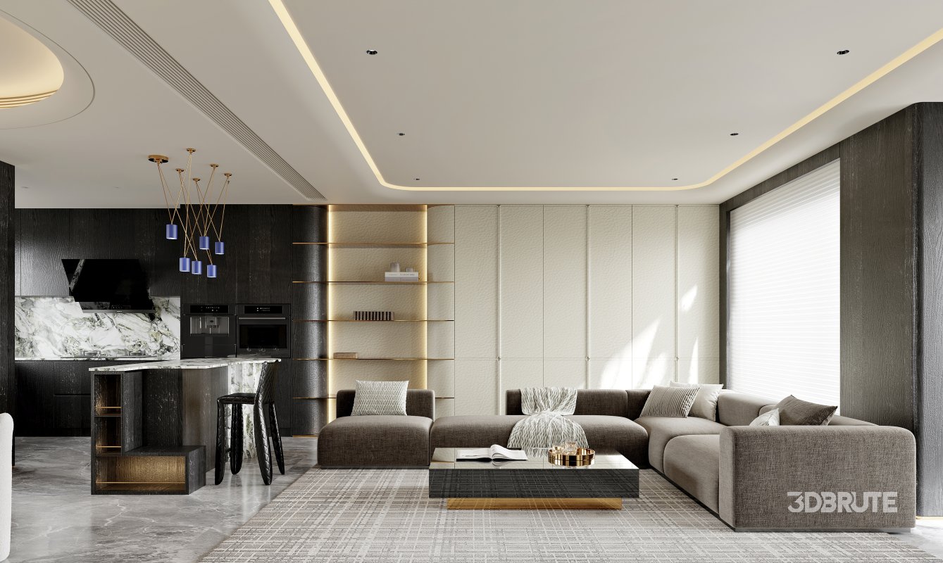 Modern living room and dining room interior scene Image 5