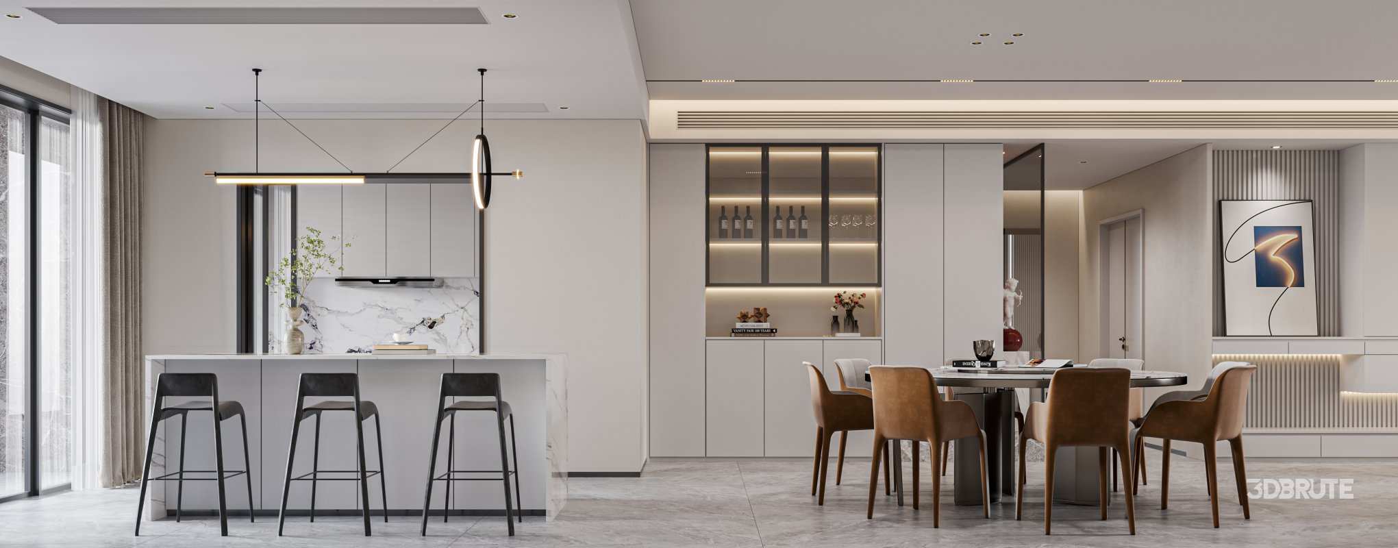 Modern living room and dining room interior scene Image 1