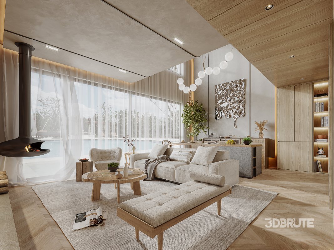 Modern living room and dining room interior scene Image 4