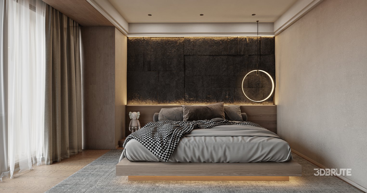 Modern living room and dining room bedroom interior scene Image 3