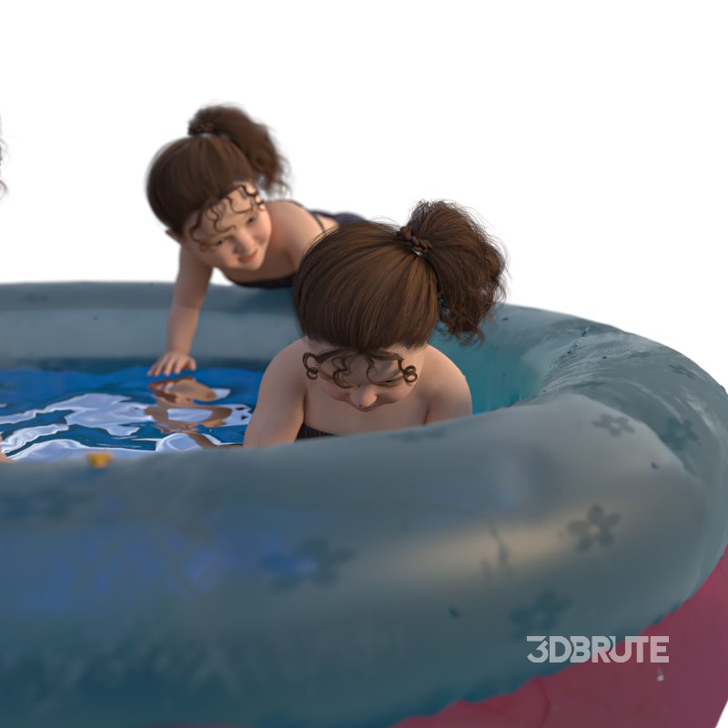 Kid Girl in Inflatable pool 04 Poses Image 1