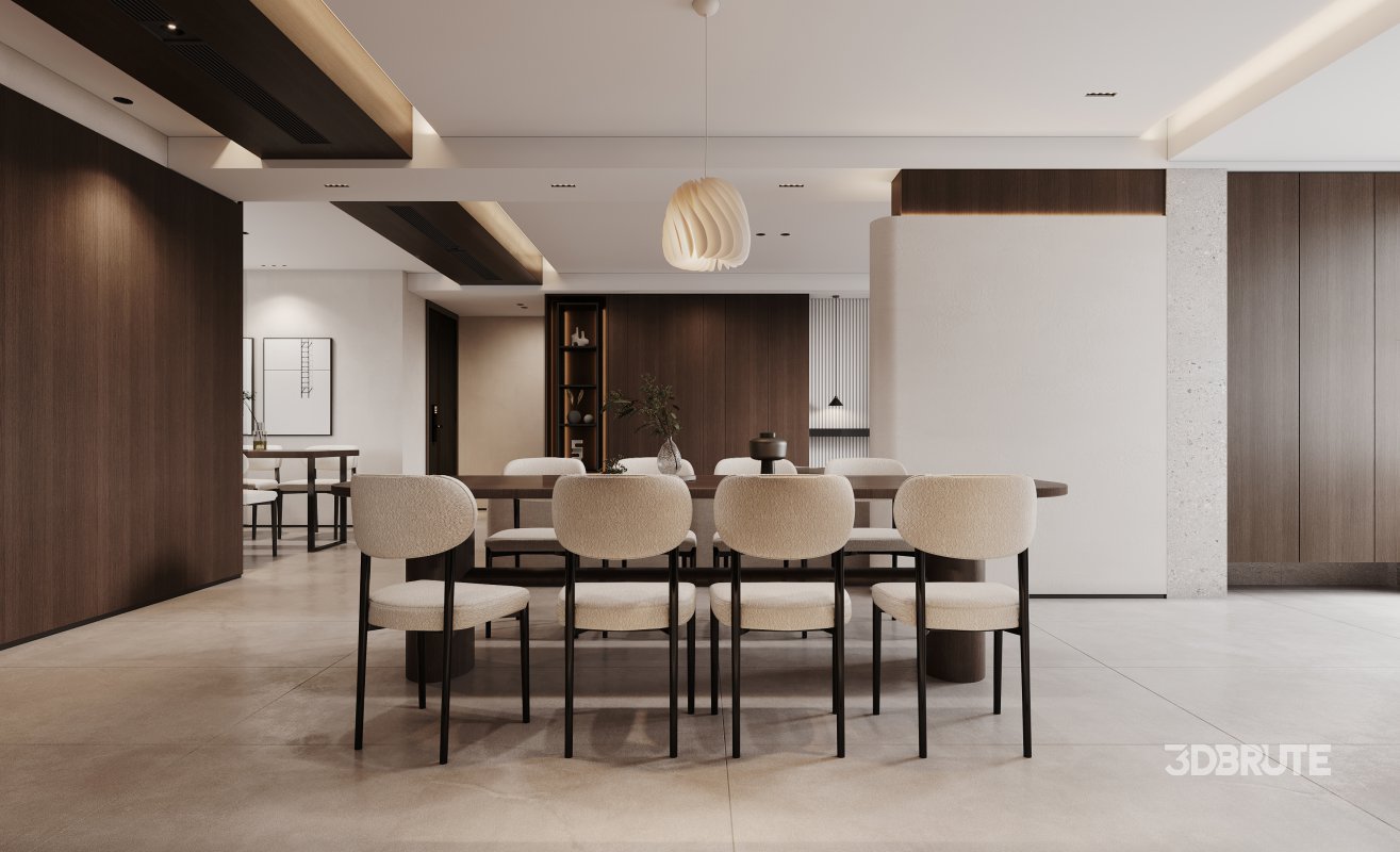 Modern living room and dining room interior scene Image 2