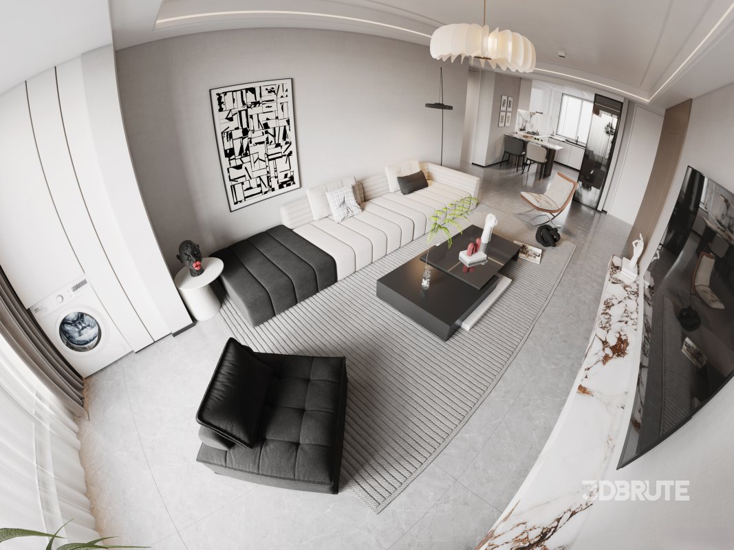 Modern living room and dining room interior scene Image 5