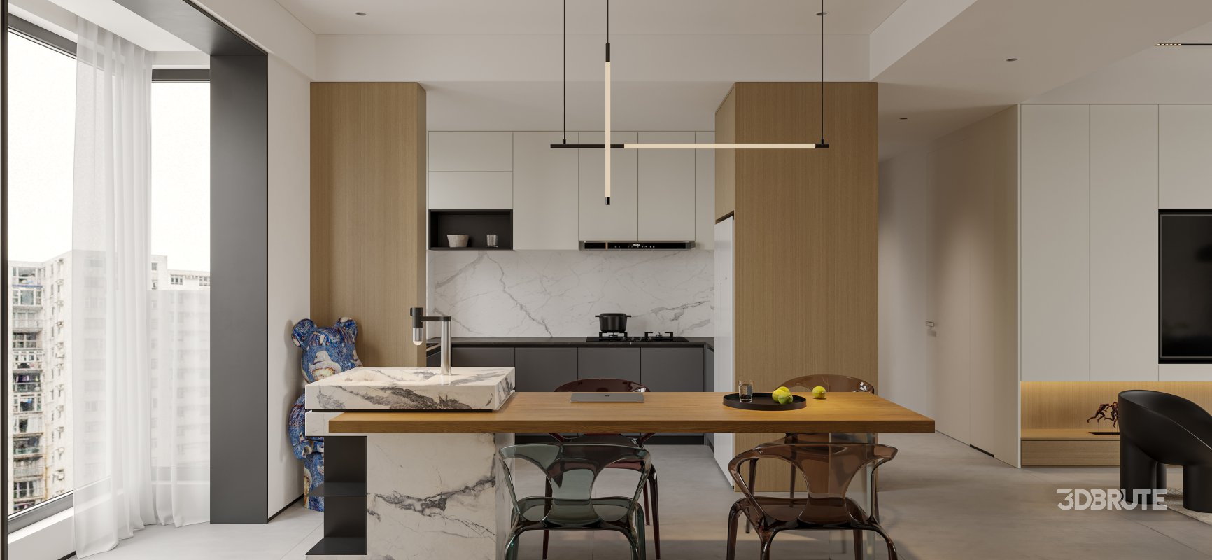 Modern living room and dining room interior scene Image 1