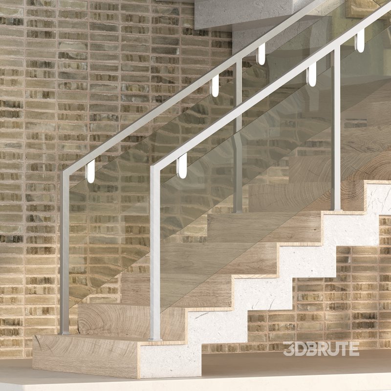 wooden staircase with brick wall Image 7