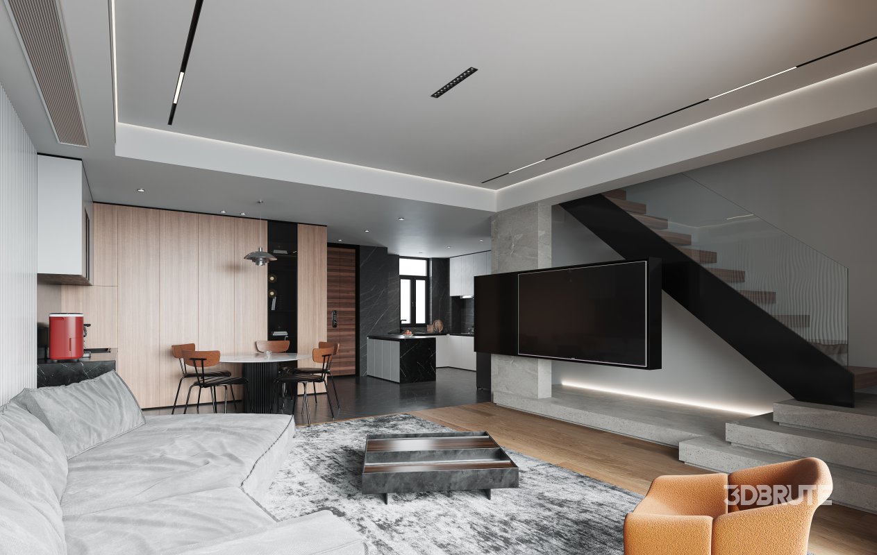 Modern living room and dining room interior scene Image 6