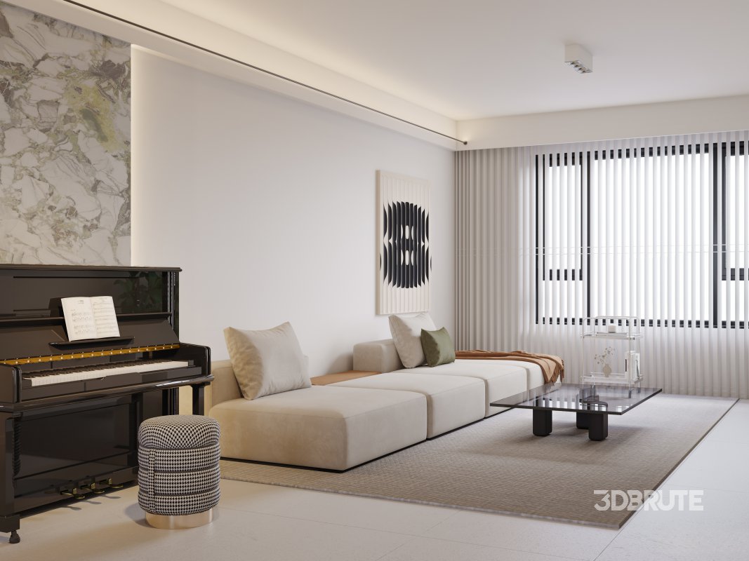 Modern living room and dining room interior scene Image 4