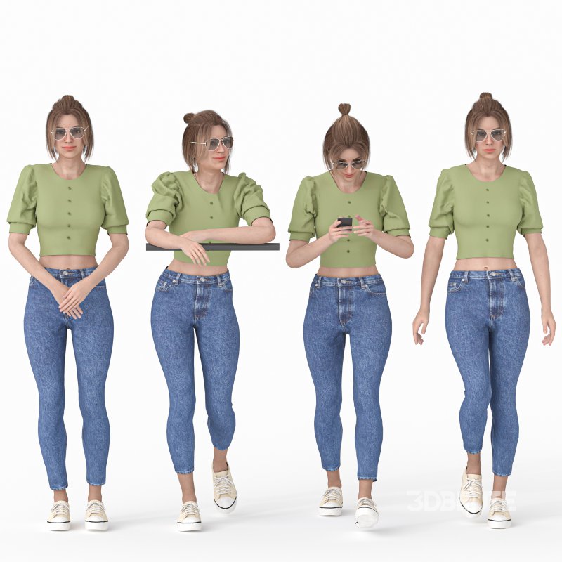 Casual Woman with Blue Jeans 04 Poses Image 1