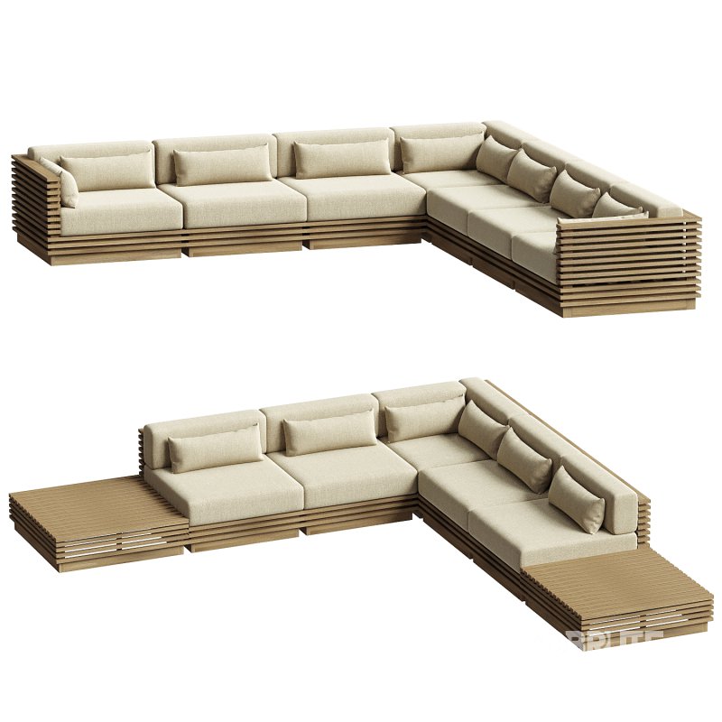 Batten Natural Teak L Shaped Outdoor Sectional Image 5