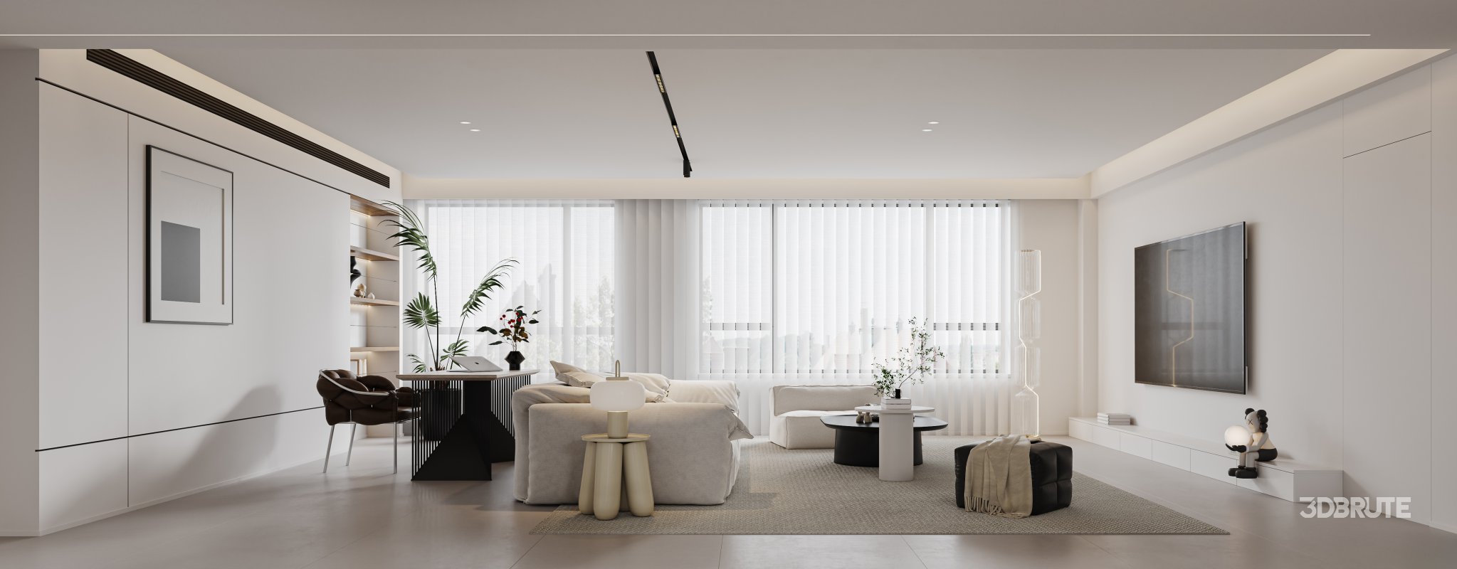 Modern living room and dining room kitchen interior scene Image 7