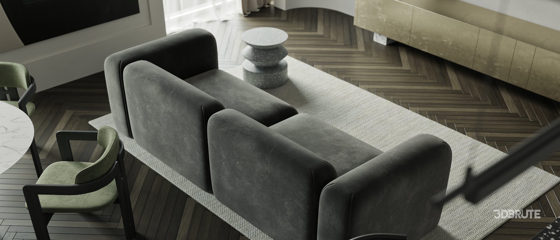 Modern living room and dining room interior scene Image 8