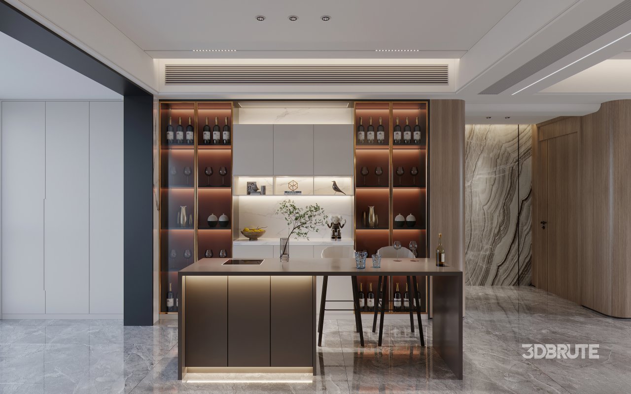 Modern living room and dining room interior scene Image 2