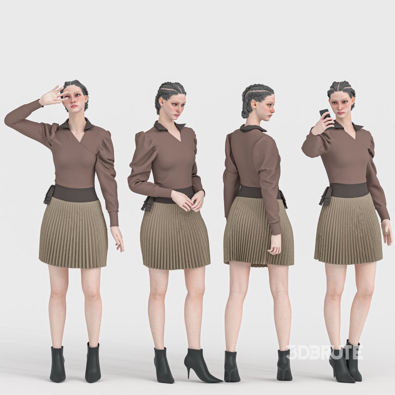 Woman With Skirt in 04 Poses Image 1