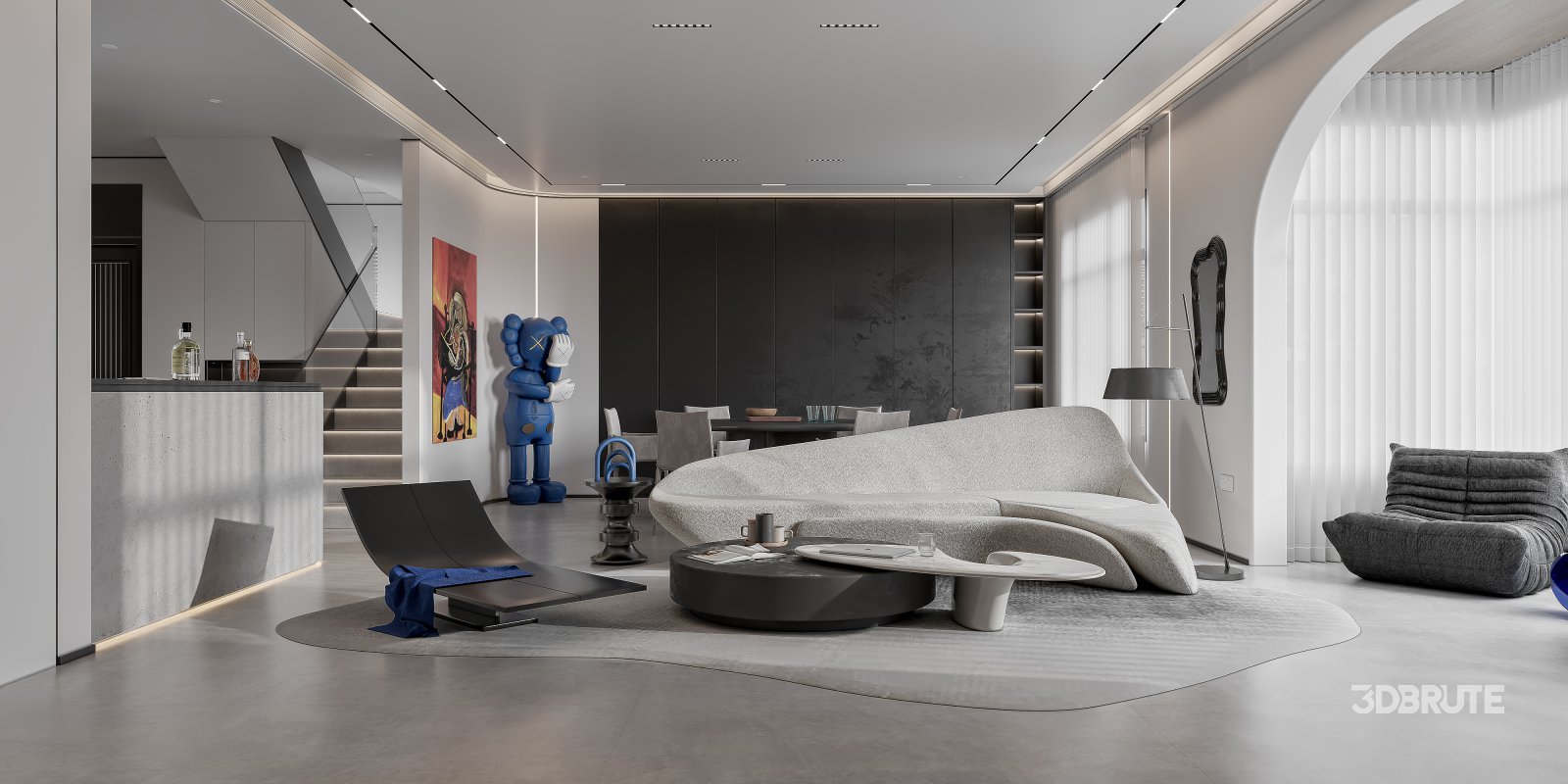 Modern living room and dining room interior scene Image 2