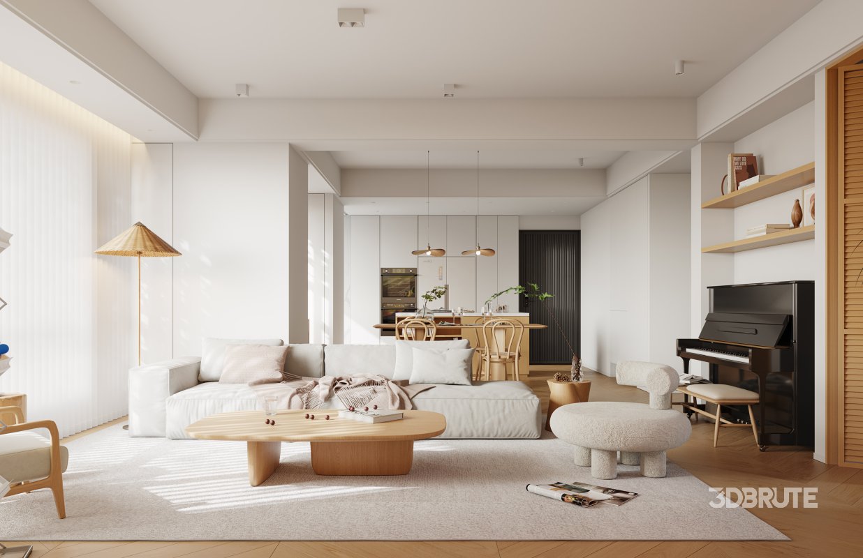 Modern living room and dining room interior scene Image 2