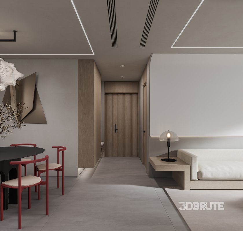 Modern living room and dining room interior scene Image 5