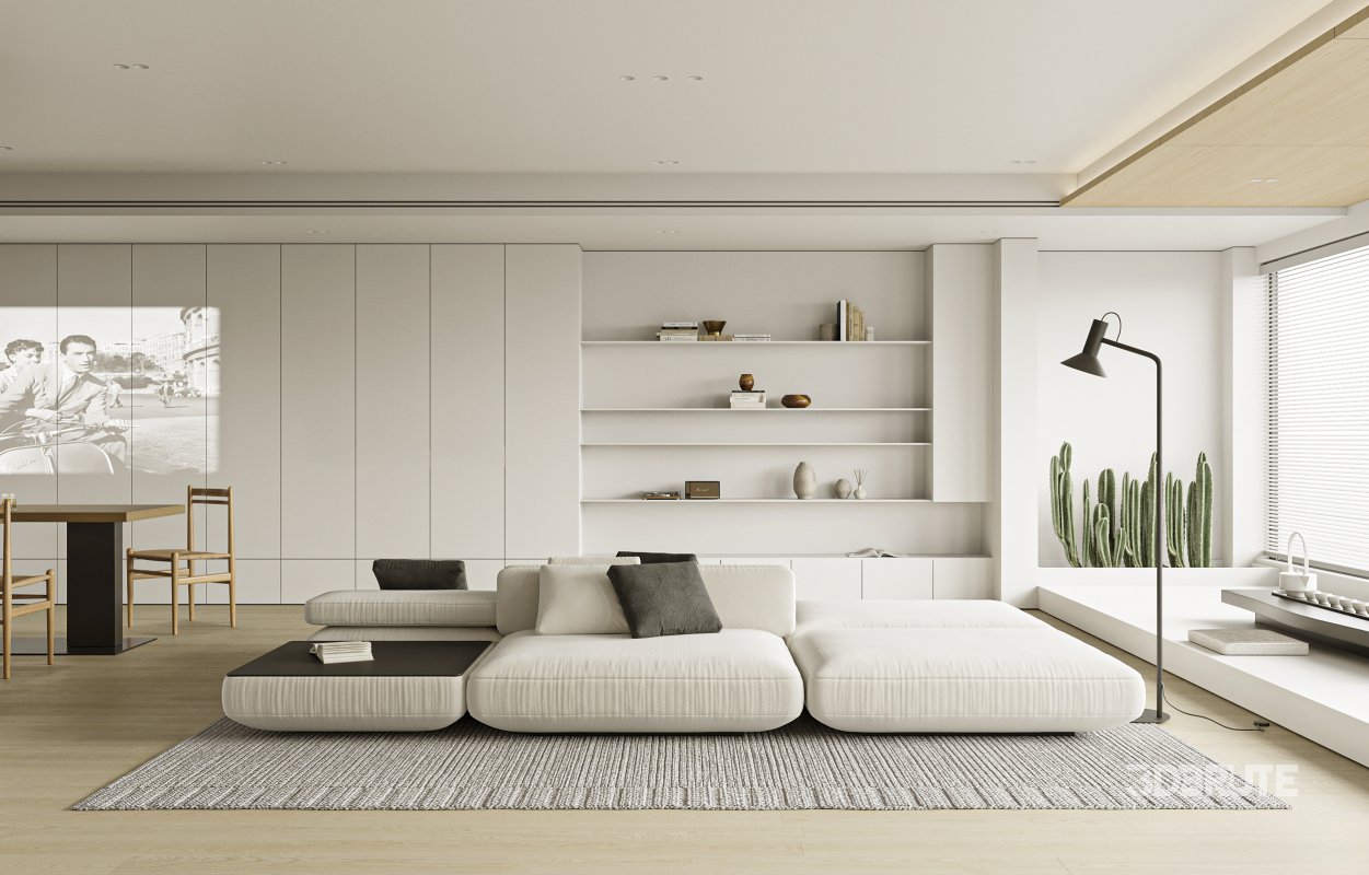 Modern living room and dining room interior scene Image 4