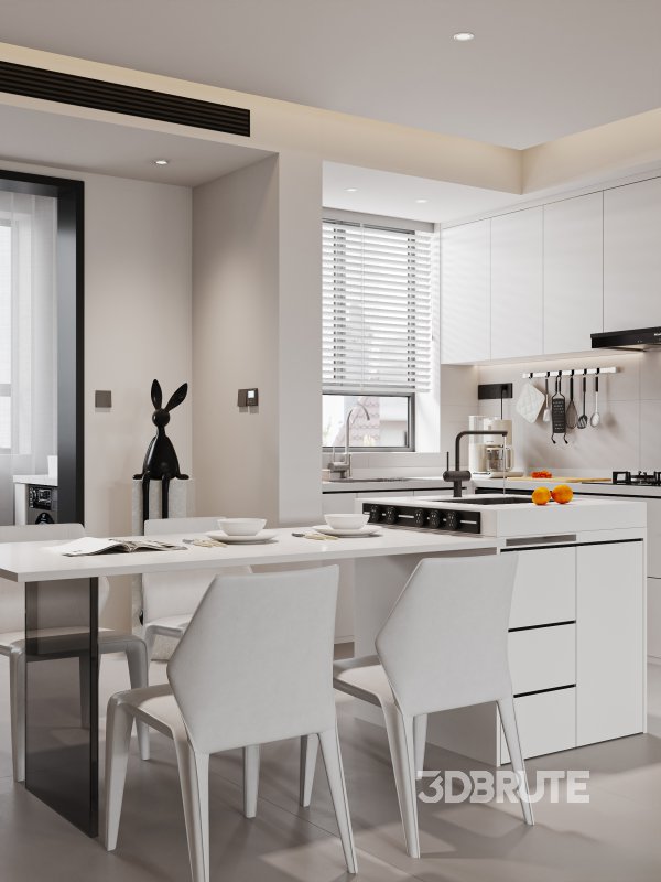 Modern living room and dining room kitchen interior scene Image 6