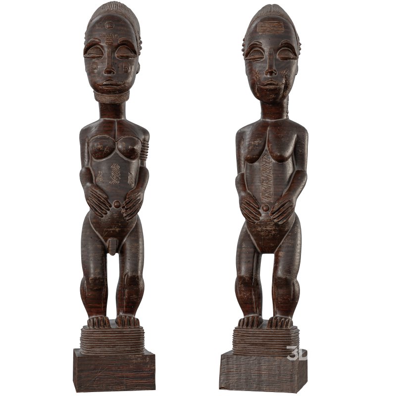 Wooden African Couple Stand Statue Image 2