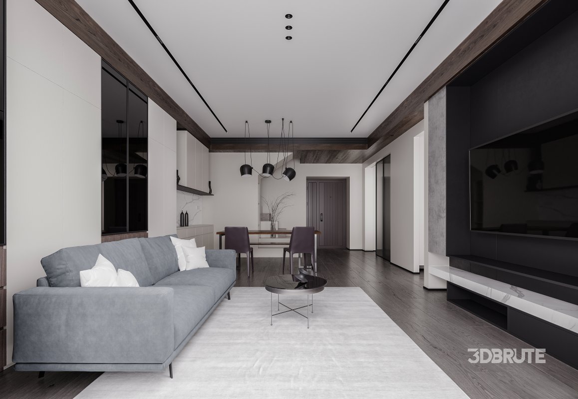 Modern living room and dining room interior scene Image 3