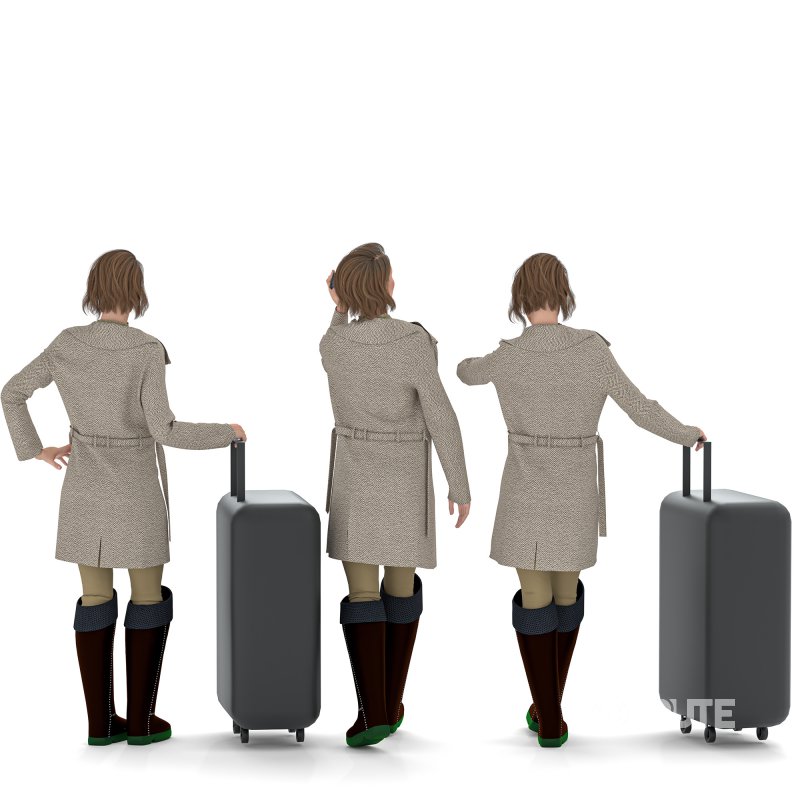 Travel Woman in Trip With Coat in 03 Poses Image 1