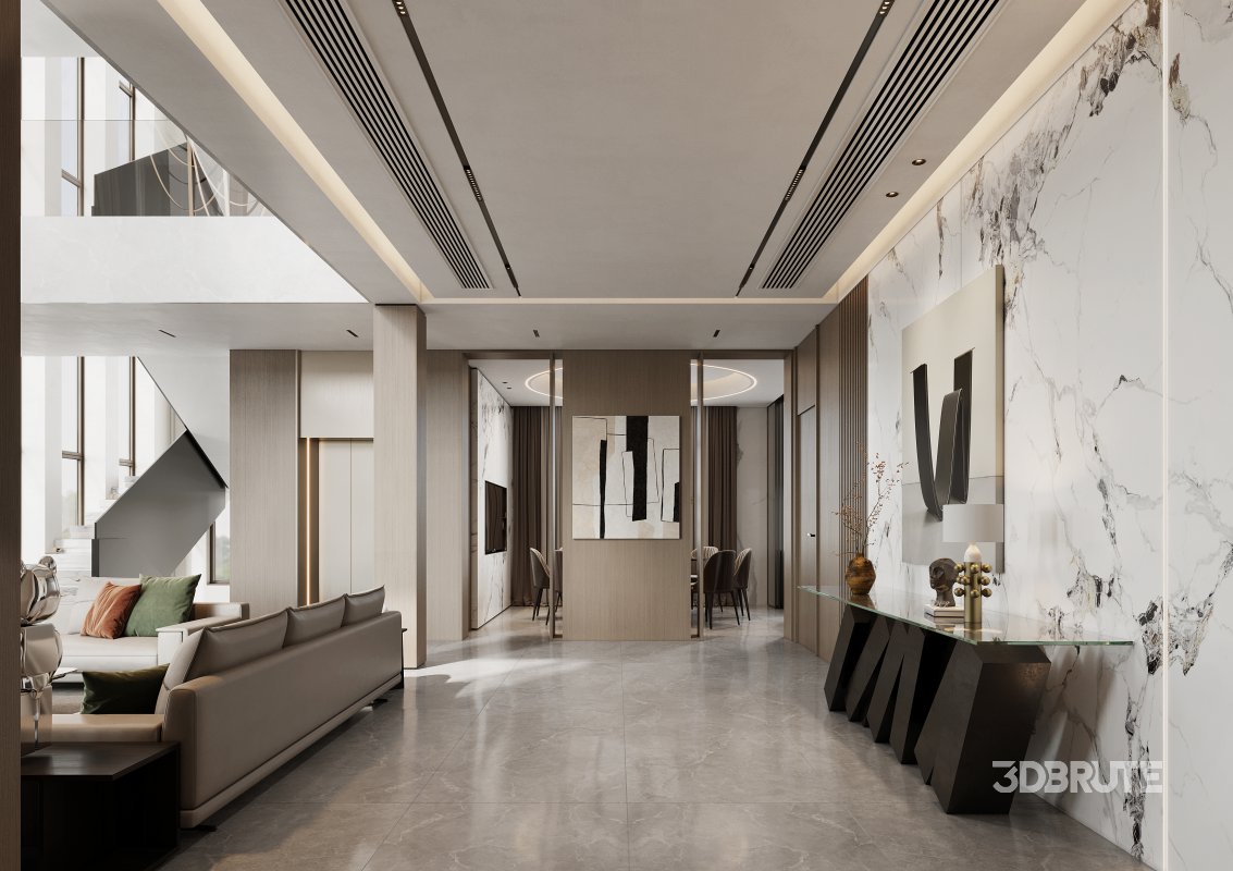 Modern living room and dining room interior scene Image 4