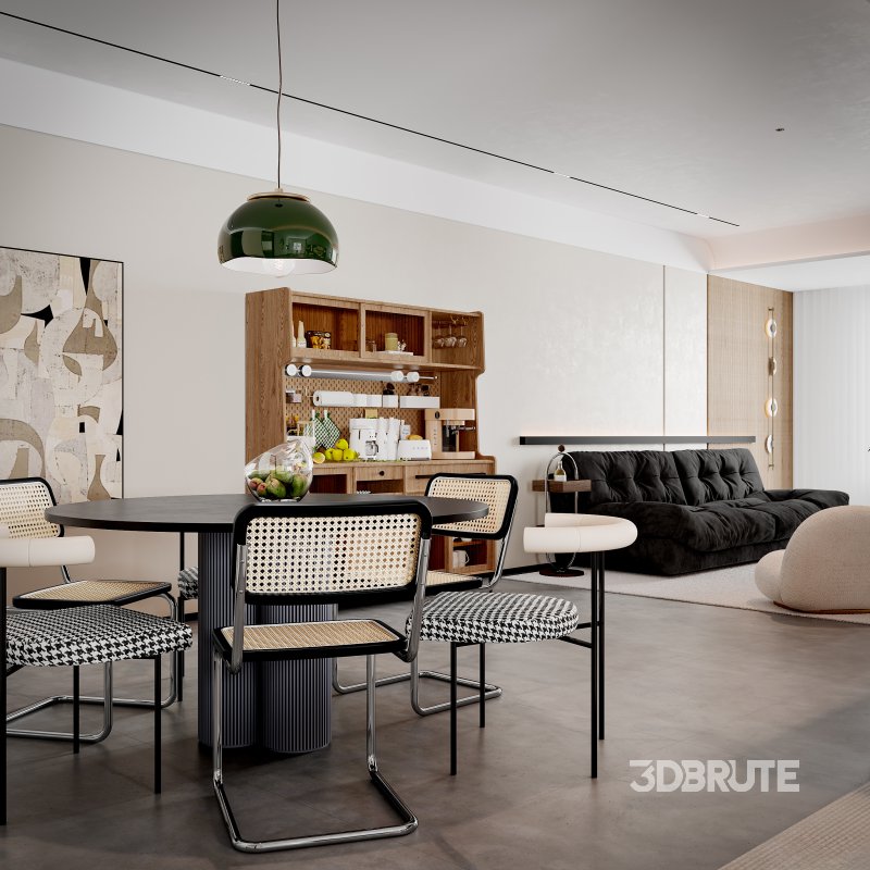 Modern living room and dining room interior scene Image 5