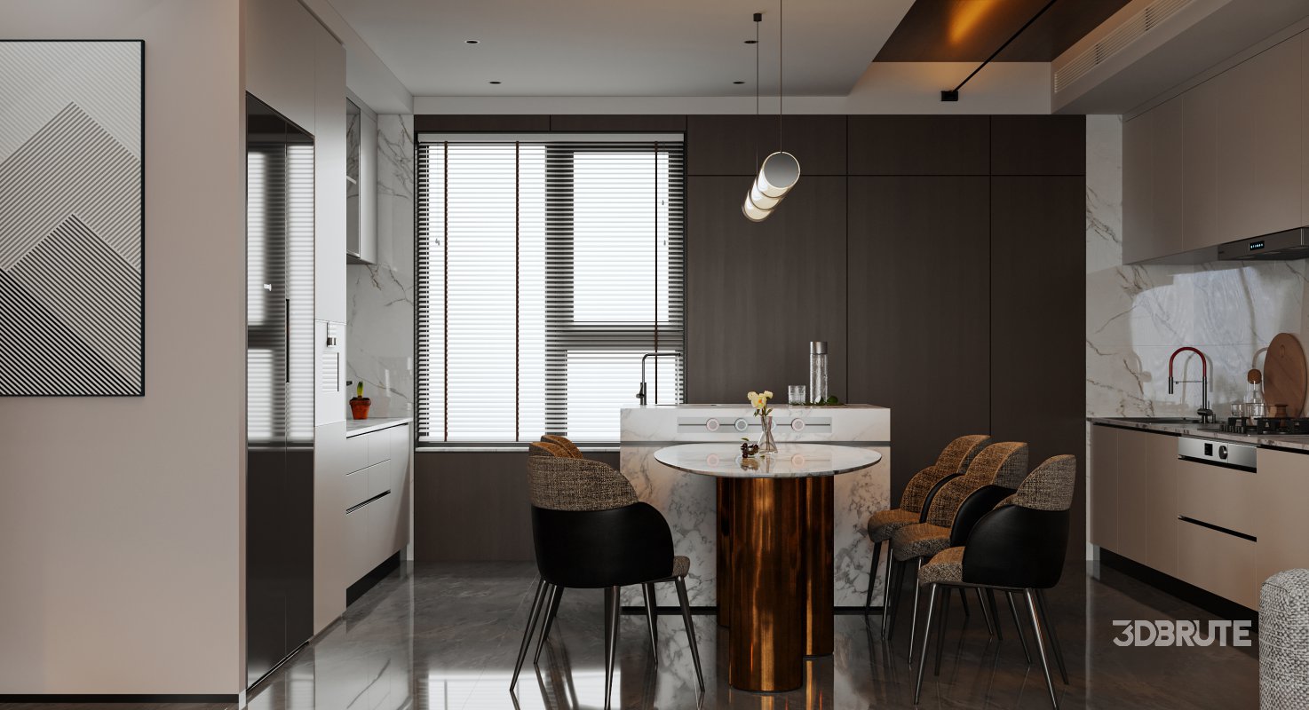 Modern living room and dining room interior scene Image 1