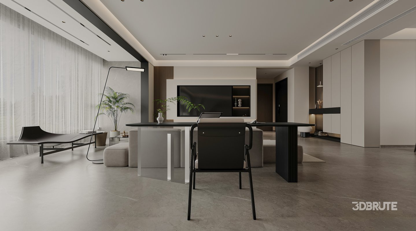 Modern living room and dining room interior scene Image 4