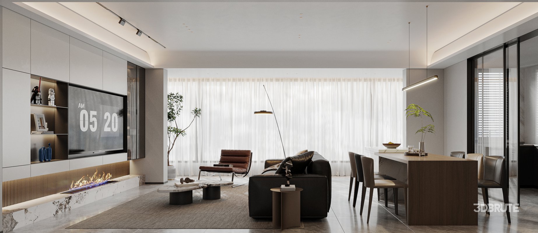 Modern living room and dining room interior scene Image 1