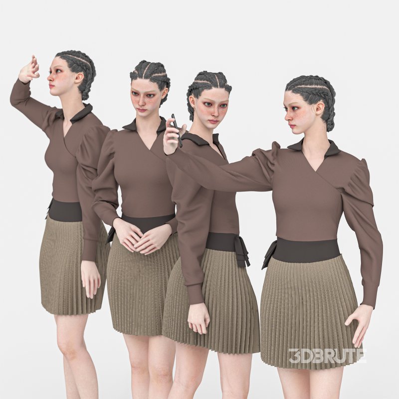 Woman With Skirt in 04 Poses Image 4