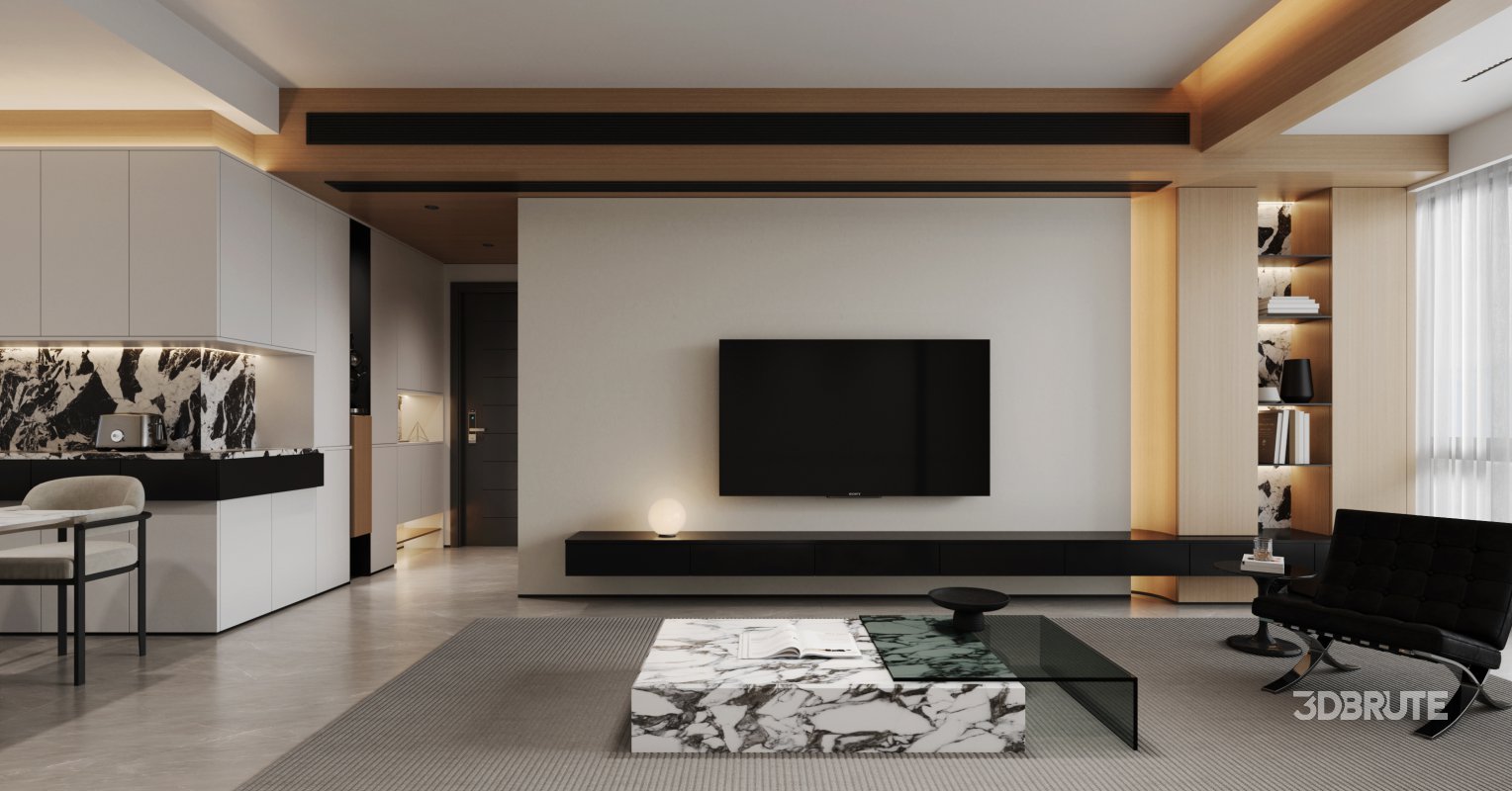 Modern living room and dining room interior scene Image 3